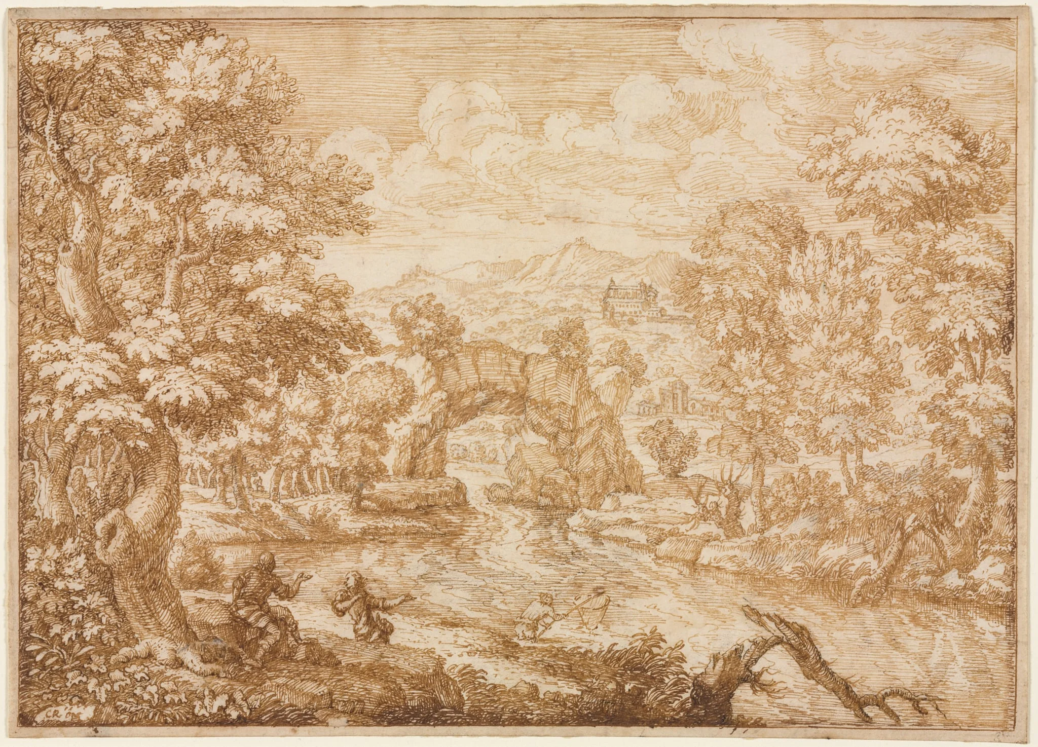 River Landscape with Arched Rock, detail