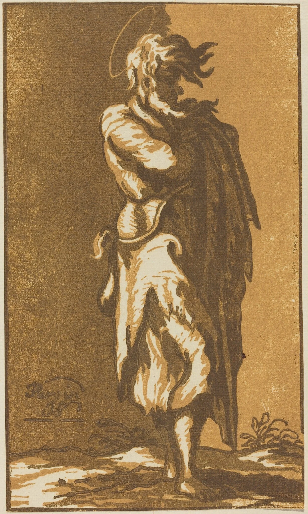 Male Saint Standing with Folded Arms, Facing to the Right, detail