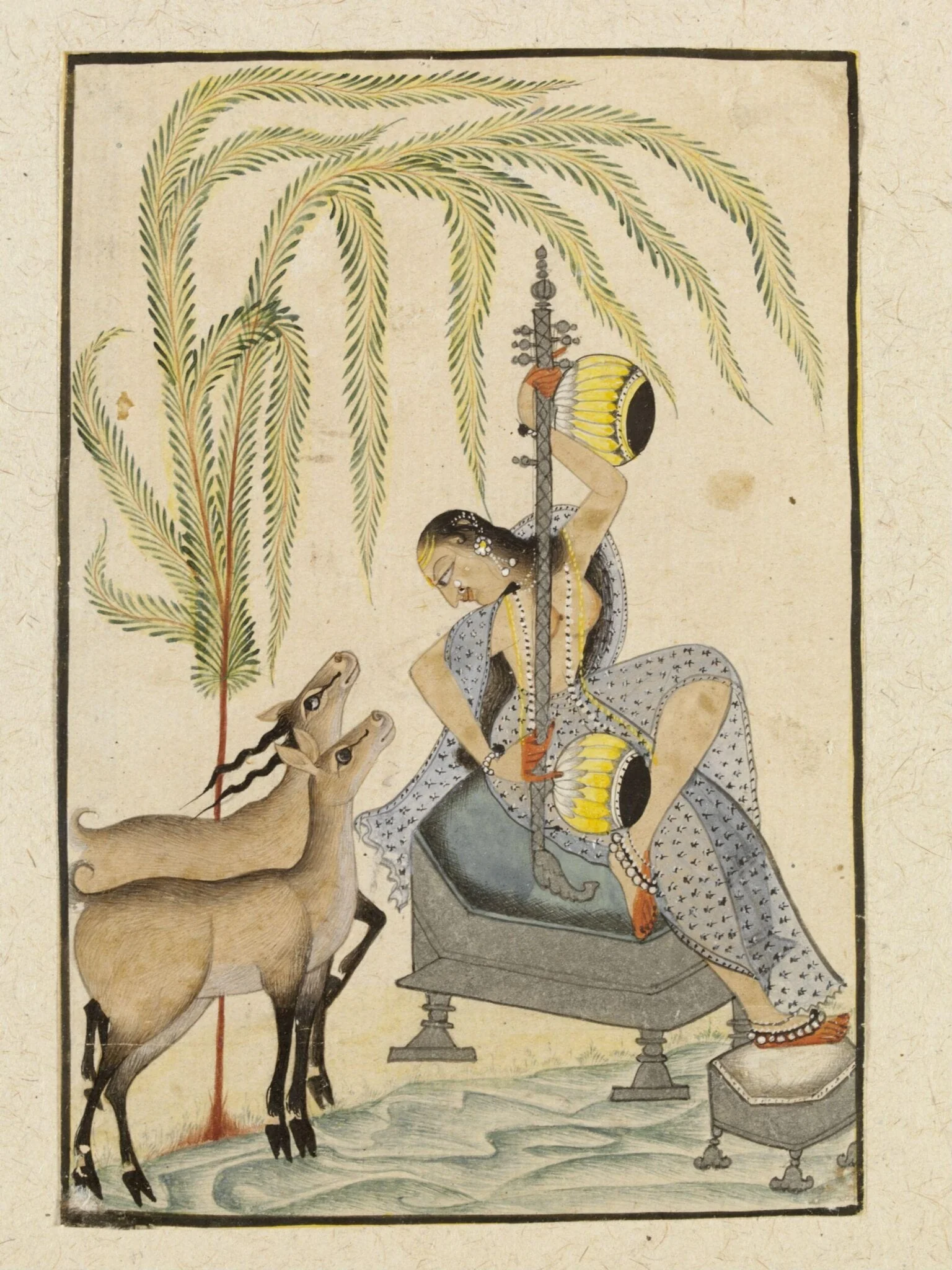 Lady playing on a vina, detail