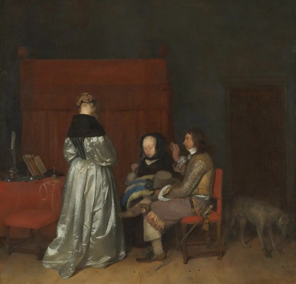 The Gallant Conversation, known as Paternal Admonition, by Gerard ter Borch, oil, 1654
