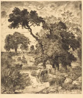 Evening, by Félix Bracquemond, ink, 1882