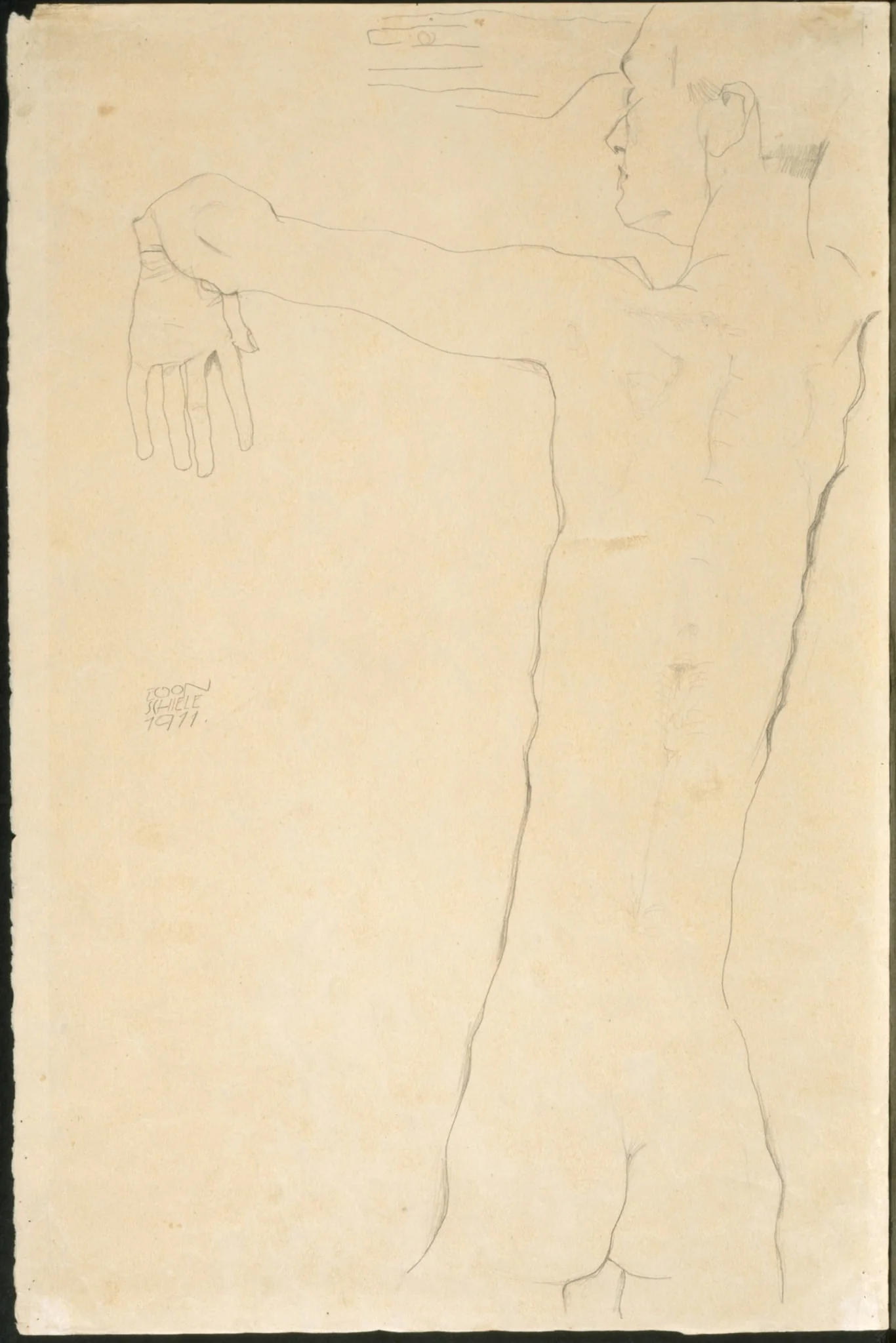 Nude Man with Raised Arms (recto), detail