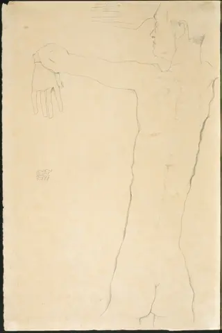 Nude Man with Raised Arms (recto), by Egon Schiele, 1911