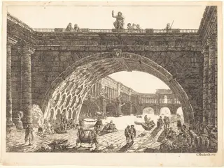 Architectural Fantasy of a Monumental Port, by Carl Wilhelm Weisbrod, ink, 1771