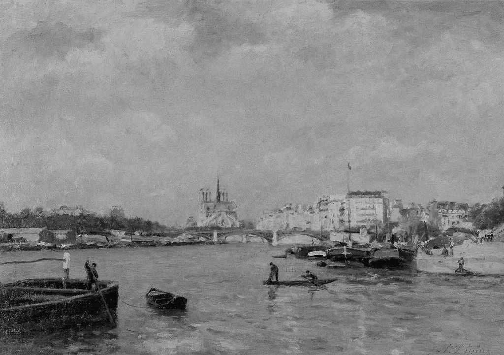 View on the Seine, Paris, by Stanislas Lépine, oil, 1872
