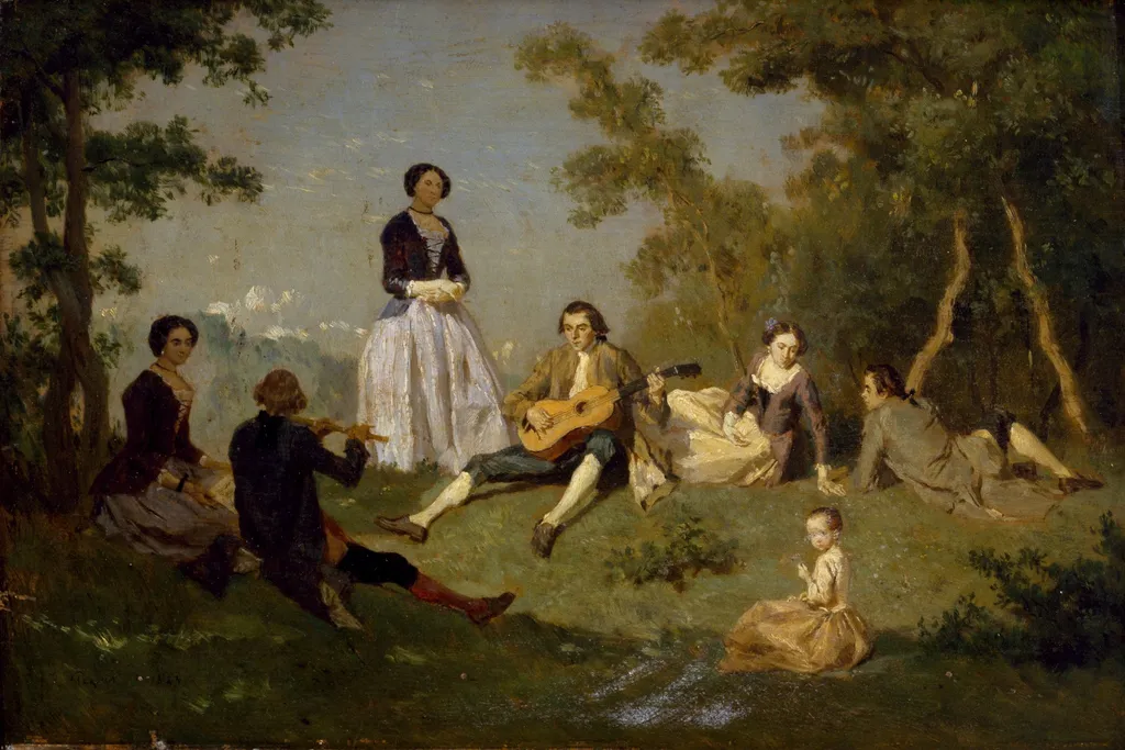 Picnic Scene, by Jean Pezous, oil, 1860