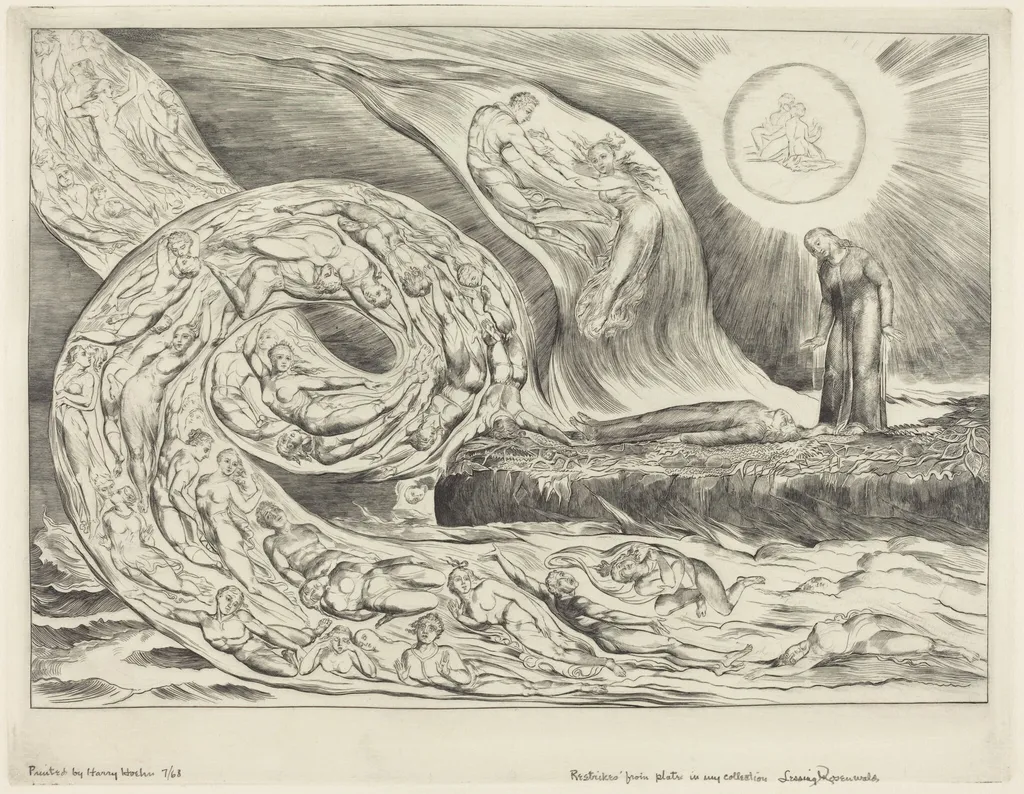 The Circle of the Lustful: Paolo and Francesca, by William Blake, ink, 1827