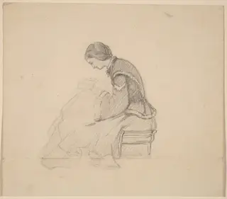 Study of a Girl Reading, by Elihu Vedder, graphite, 1858