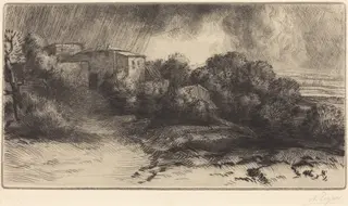 La Ferme de Brieux (Effect d'orage) (Farm at Brieux in a Storm), by Alphonse Legros, ink, 1874
