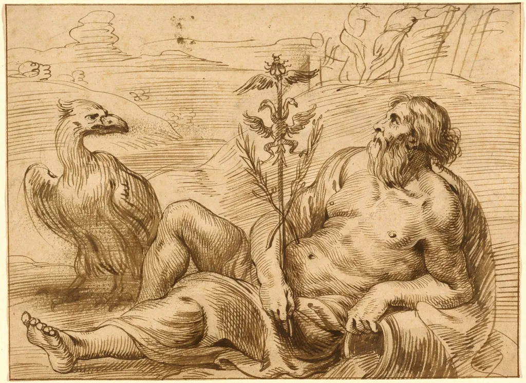 River God with an Eagle, by Jan Lievens, ink, 1640