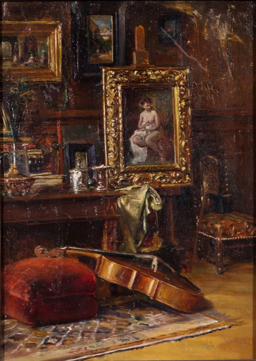 Interior cu violoncel, detail