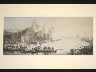 George III launching three frigates at Deptford, by Thomas Rowlandson, watercolor, 1780