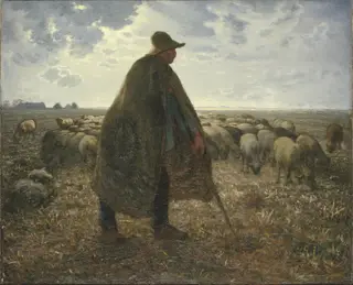 Shepherd Tending His Flock, by Jean François Millet, oil, 1860