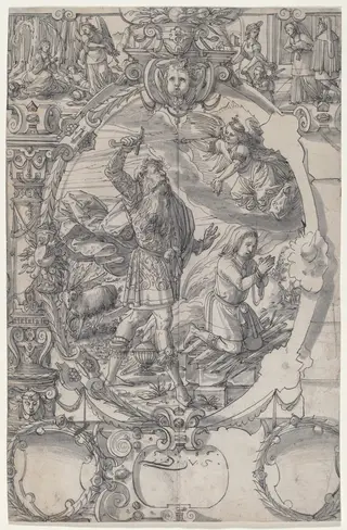 The Sacrifice of Abraham, by Daniel Lindtmayer, ink, 1586