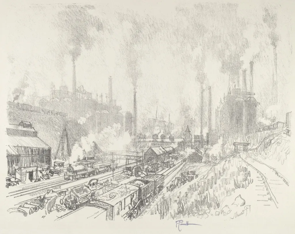 In the Land of Iron and Steel, by Joseph Pennell, ink, 1916