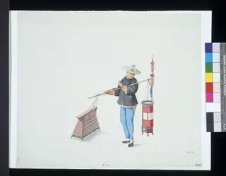 An Itinerant Barber, by Puqua, paint, 1790