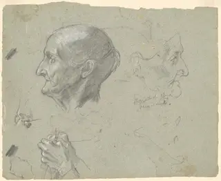 Studies of an Elderly Woman Knitting, by Perry, Enoch Wood, Jr., gouache, 1880