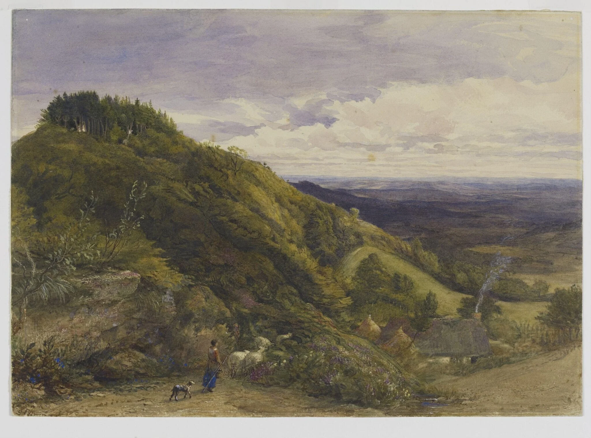 Landscape with a woman driving sheep, detail