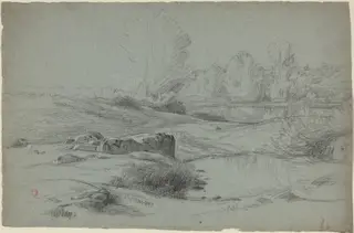 A Rocky Meadow by a River, by Jean Achille Benouville, chalk, 1840