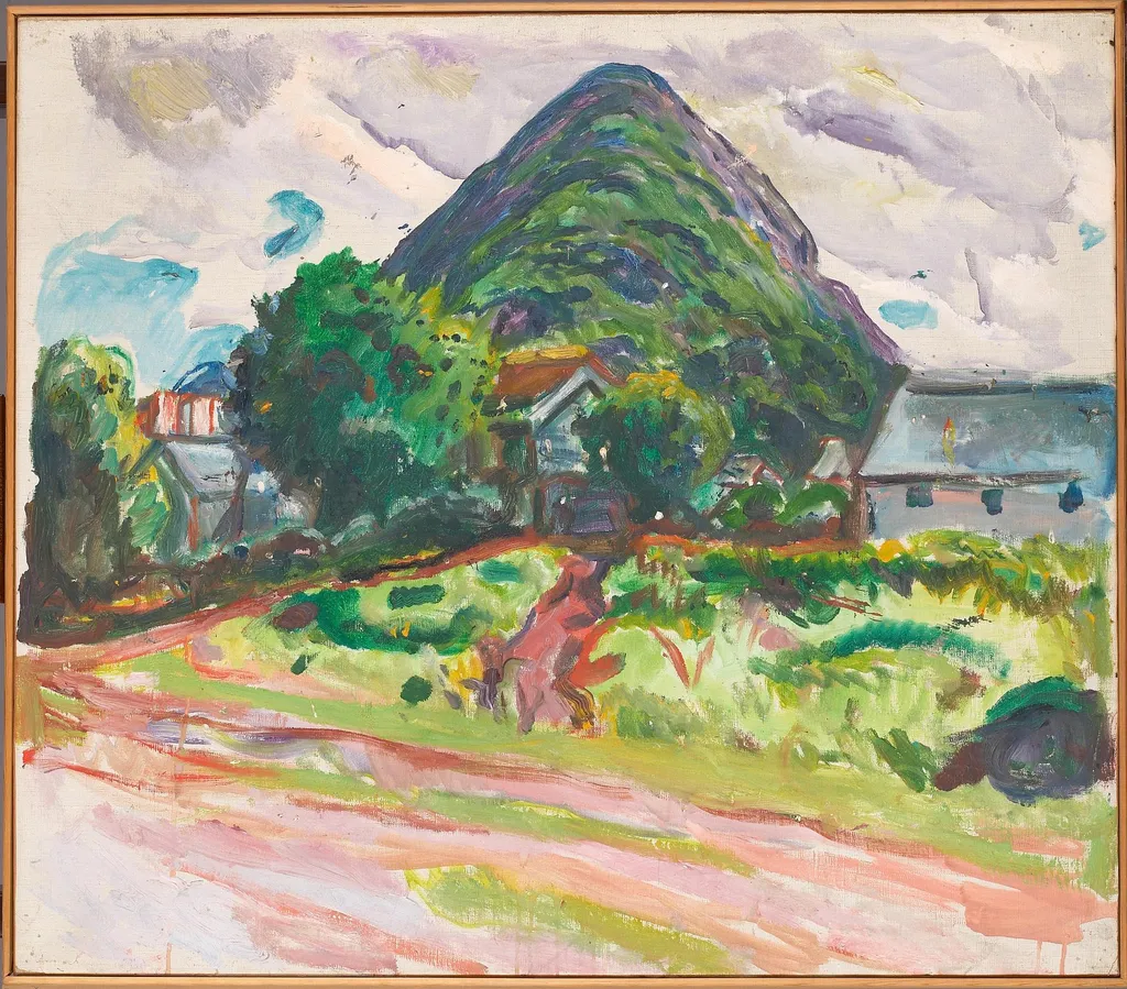 House with Mountains in the Background, by Edvard Munch, oil, 1925