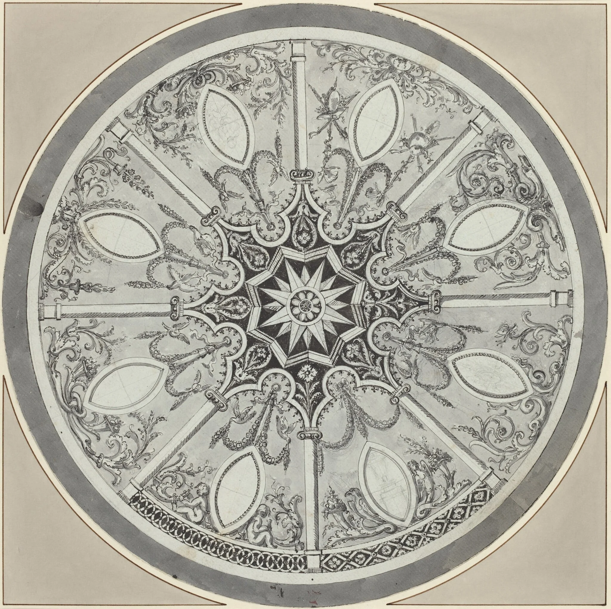 Design for an Inlaid Circular Table Top, with Alternatives, detail