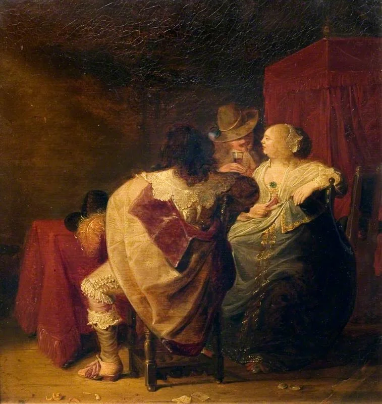 A Lady and Two Gentlemen at a Table, detail