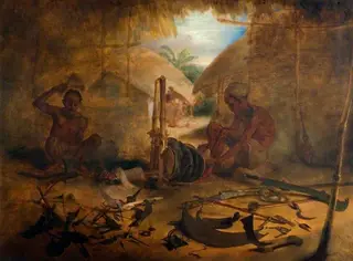 A Blacksmith's Shop beside Village Dwellings in Bengal, by Arthur William Devis