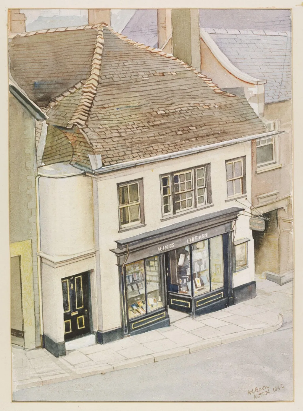 Kings Library, High Street, Alton, by A. C. Bown, watercolor, 1942