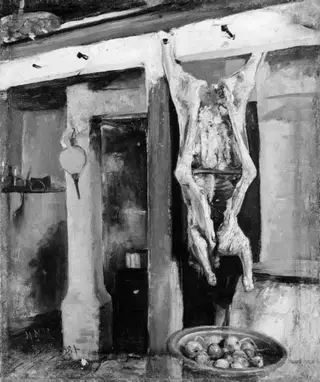 A Calf's Carcase in a Kitchen