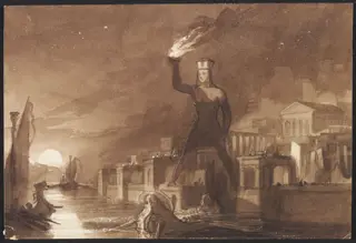 A Capriccio: Harbour scene with the Colossus of Rhodes
