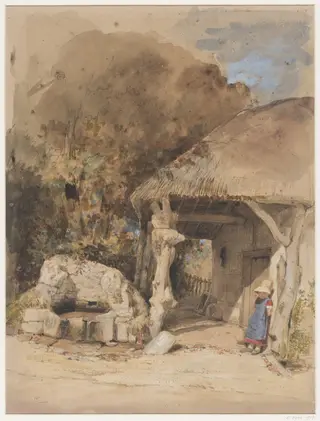 A Child under a Thatched Porch near a Spring.