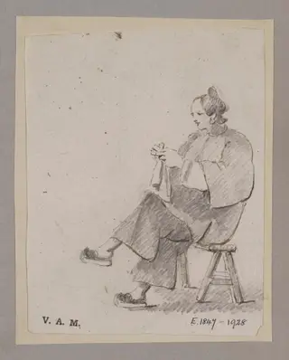 A Chinese woman seated on a stool