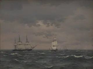 A Corvette Reefing Sails in a Freshening Wind and some other Ships, by Christoffer Wilhelm Eckersberg