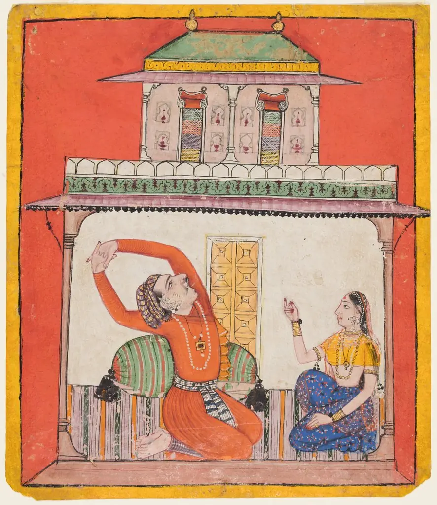A Couple in Their Chamber in Early Morning: Vighada Ragaputra of Shri, from a Chamba Ragamala, 1700