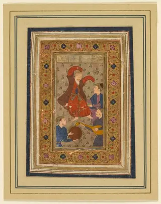 A dancing dervish and three musicians, from a Divan (Collected Poems) of Urfi (Persian, 1555–1591)