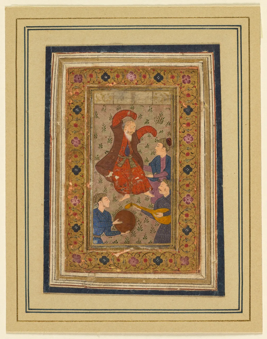 A dancing dervish and three musicians, from a Divan (Collected Poems) of Urfi (Persian, 1555–1591), unspecified, 1637