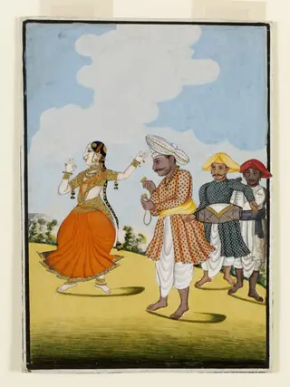 A dancing girl with three musicians