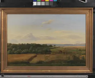 A Funen Landscape at Harvest Time with Wedellsborghoved in the Background