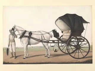 A groom with a horse and carriage