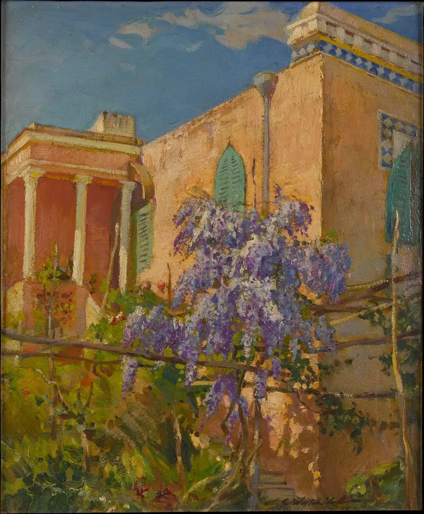 A House with Flowering Trees along the Amalfi Coast of Italy