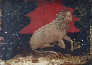 A Human-Headed Lion in a Landscape (panel from a painted ceiling)