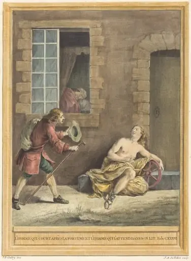 L'homme qui court apres la fortune et l'hommequi l'attend dans son lit (The Man who Courts Fortune and the Man Who Sleeps in Bed), by A.-J. de Fehrt