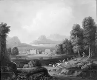 A Landscape with Villas in the Middle Distance and Mountains in the Background