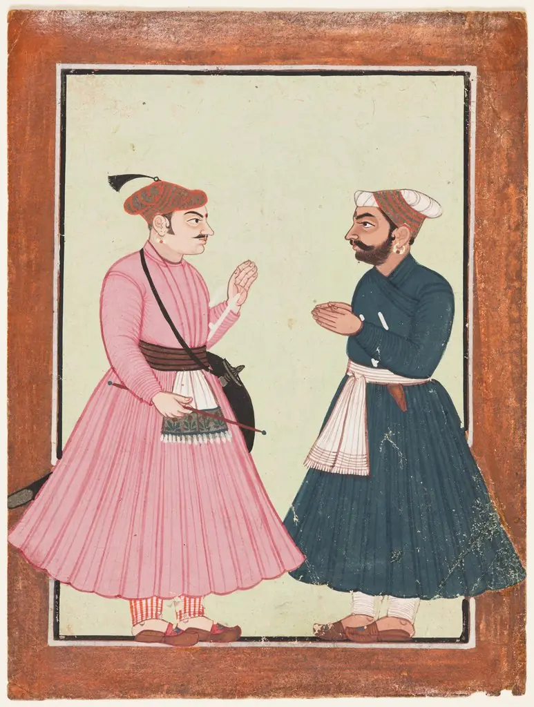 A noble, probably Raja Gaur Sen, receives another noble, 1710
