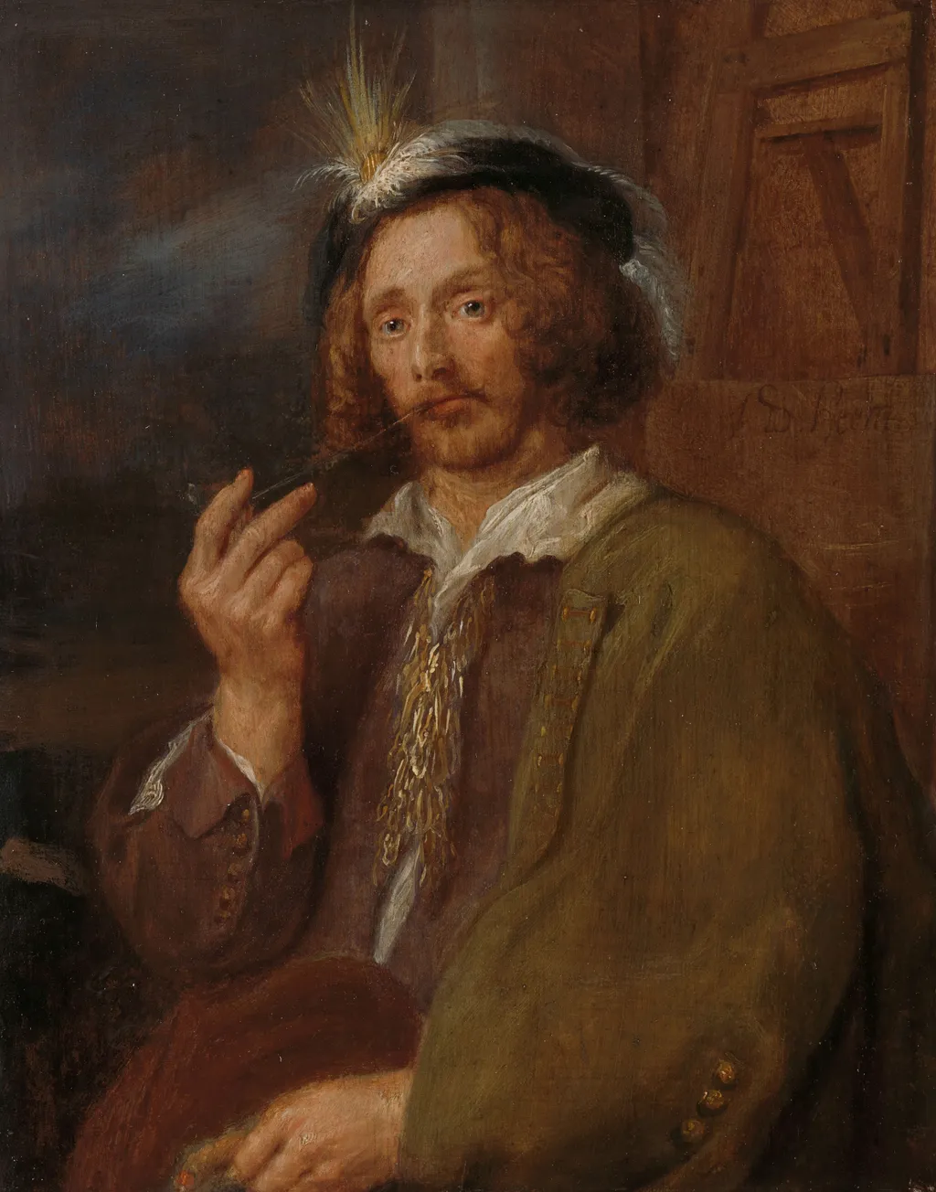 A Painter Smoking a Pipe, oil, 1700