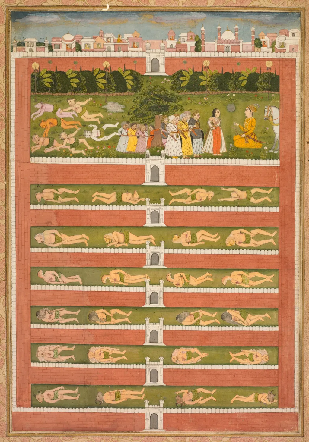 A Princess and Demons before a Nobleman: A Leaf from a Poetical Romance Relating to Shah Alam I (recto); Stenciled Scenes of Lion and Gazelle (verso), unspecified, 1710