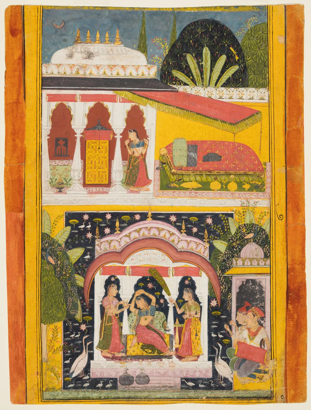 A Royal Woman in a Pavilion: Desavarari Ragini of Dipak, from a Ragamala, unspecified, 1698