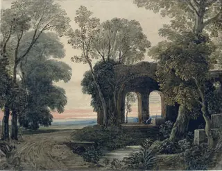 A ruin with trees