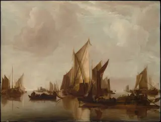 A State Yacht and Other Craft in Calm Water, by Jan van de Cappelle