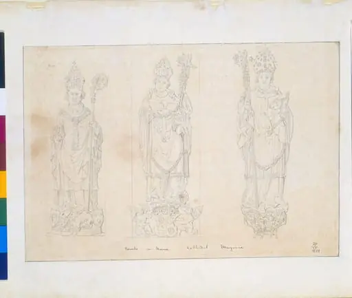 Drawing of tombs of three bishops, by A.W.N. Pugin